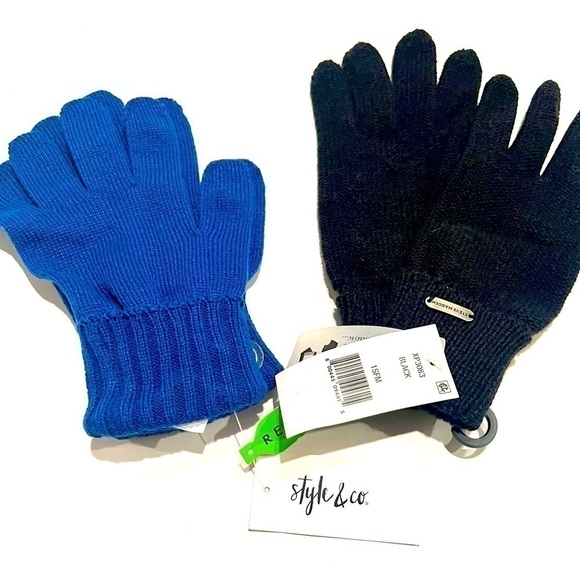 Set of 2 Style & Co. Women's Solid Touchscreen Gloves blue, black One Size New - Picture 7 of 7
